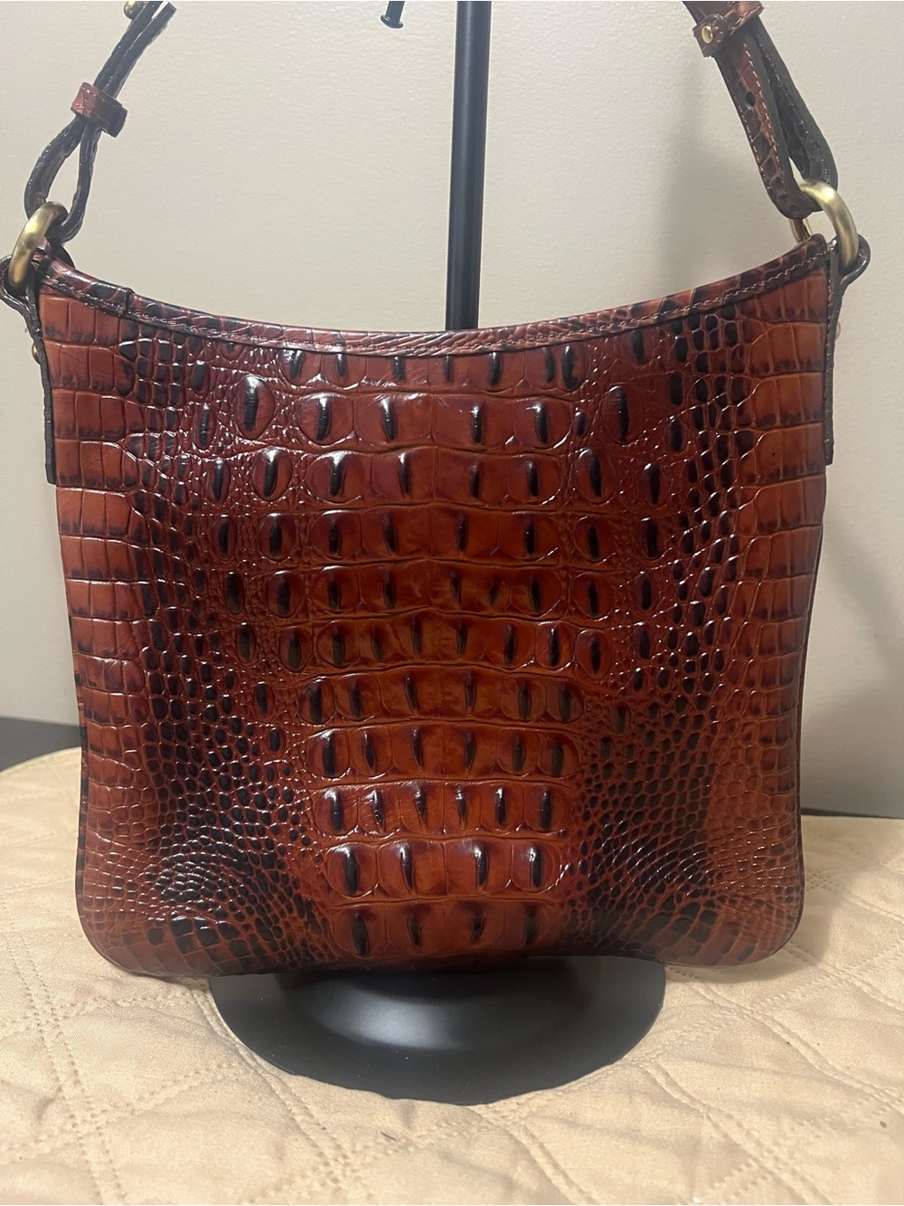 Brahmin Katie Pecan Melbourne Croc-Embossed Leather Crossbody Bag - Picture 8 of 13